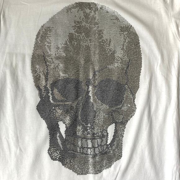 Rush Couture Rhinestone Skull Men Tee Bling T-shirt Size M White Grunge Goth USA - Picture 5 of 8